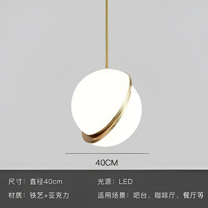 Spherical white and gold lustre led pendant light living room