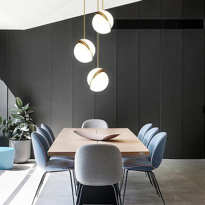Spherical white and gold lustre led pendant light living room
