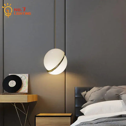 Spherical white and gold lustre led pendant light living room