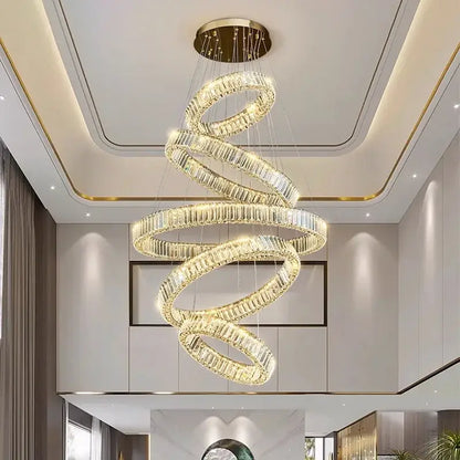 Spiral gold crystal chandelier pendant light for living room