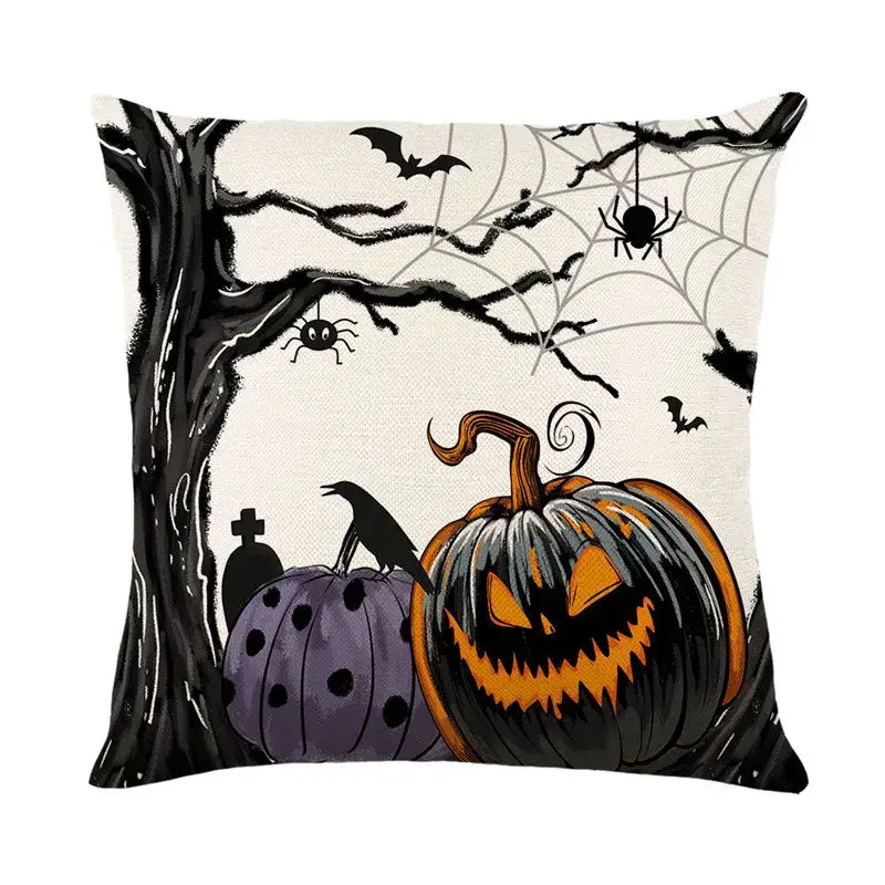 Spooky halloween pumpkin linen cushion cover set for living room sofa