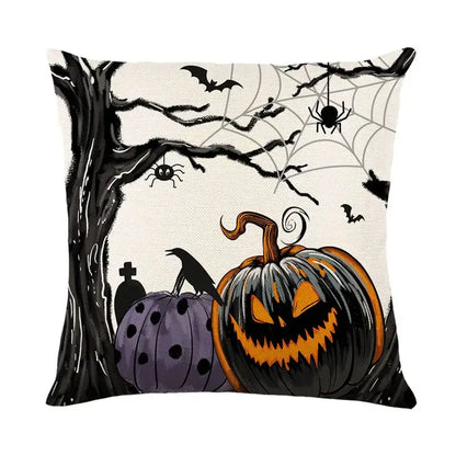 Spooky halloween pumpkin linen cushion cover set for living room sofa