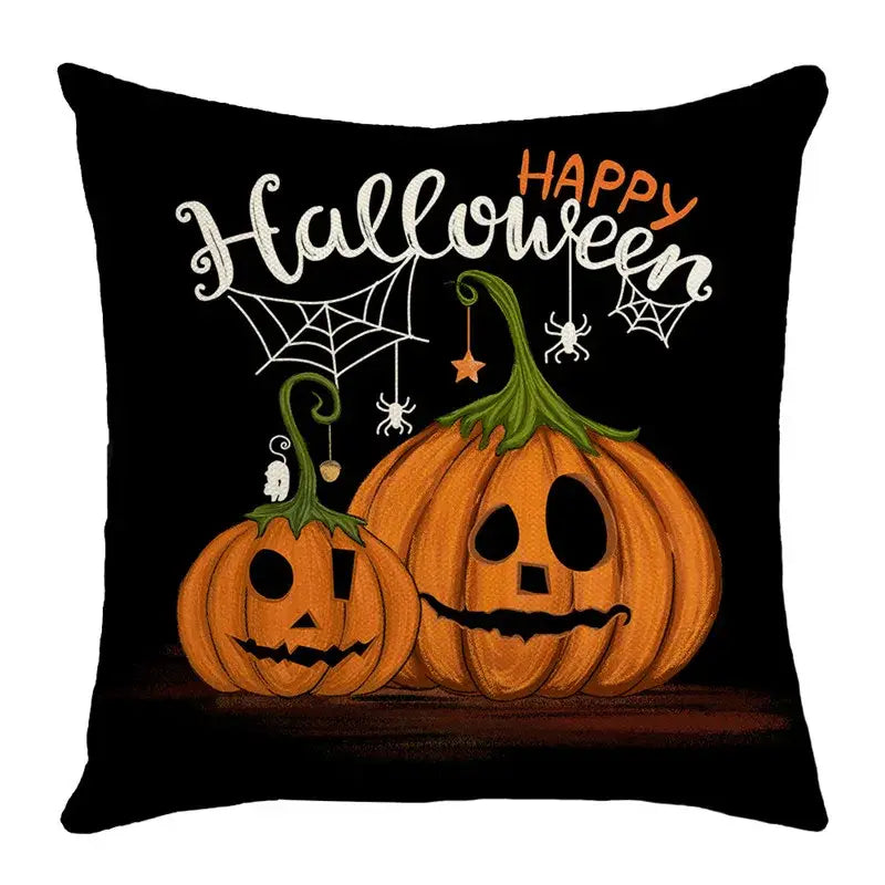 Spooky halloween pumpkin linen cushion cover set for living room sofa