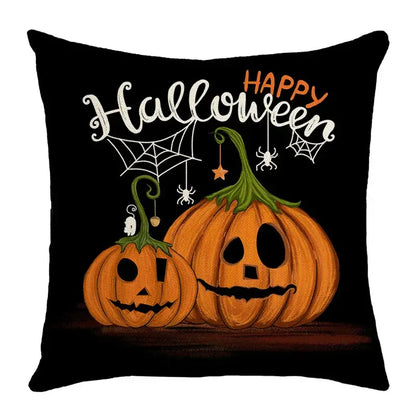 Spooky halloween pumpkin linen cushion cover set for living room sofa