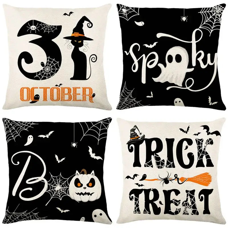 Spooky halloween pumpkin linen cushion cover set for living room sofa