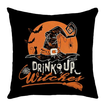 Spooky halloween pumpkin linen cushion cover set for living room sofa