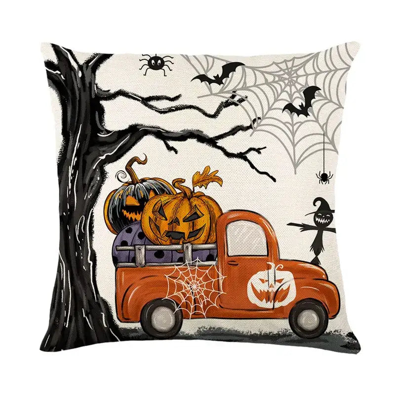 Spooky halloween pumpkin linen cushion cover set for living room sofa