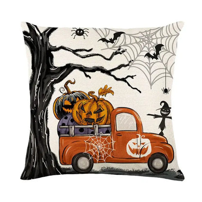 Spooky halloween pumpkin linen cushion cover set for living room sofa
