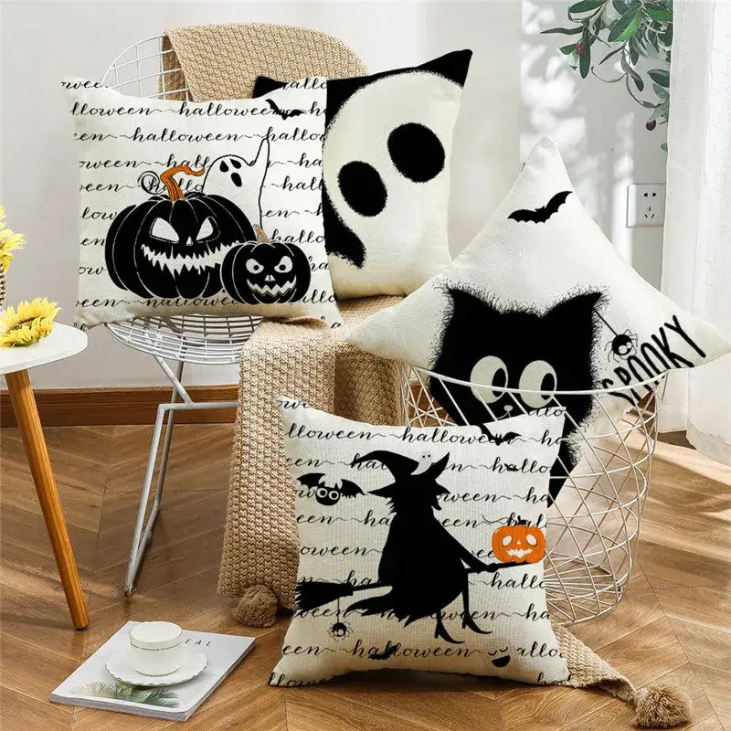Spooky halloween pumpkin linen cushion cover set for living room sofa