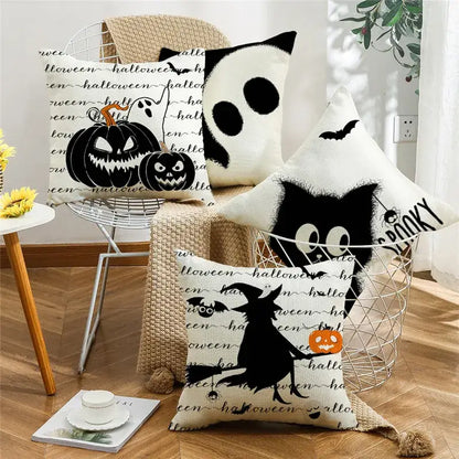 Spooky halloween pumpkin linen cushion cover set for living room sofa