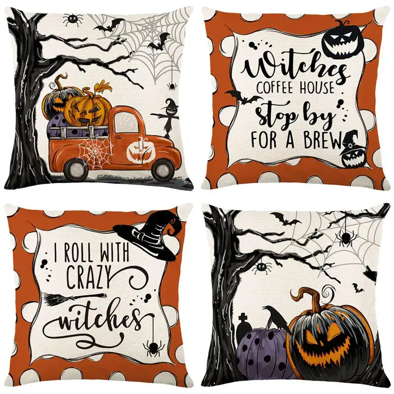 Spooky halloween pumpkin linen cushion cover set for living room sofa