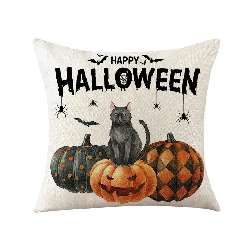 Spooky halloween pumpkin linen cushion cover set for living room sofa