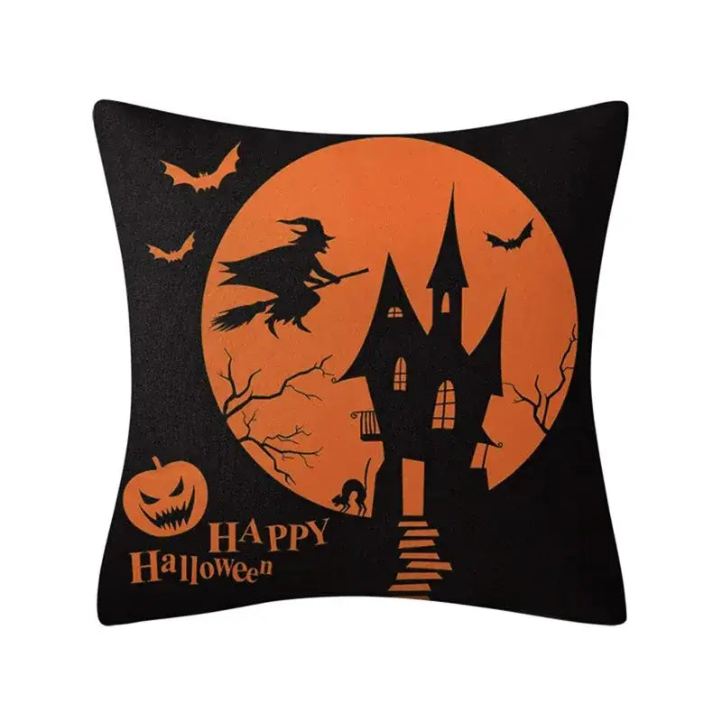 Spooky halloween pumpkin linen cushion cover set for living room sofa