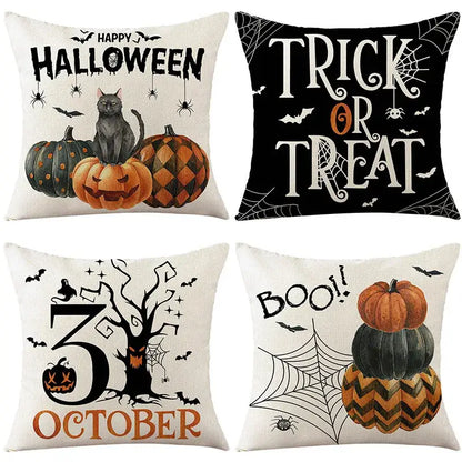 Spooky halloween pumpkin linen cushion cover set for living room sofa