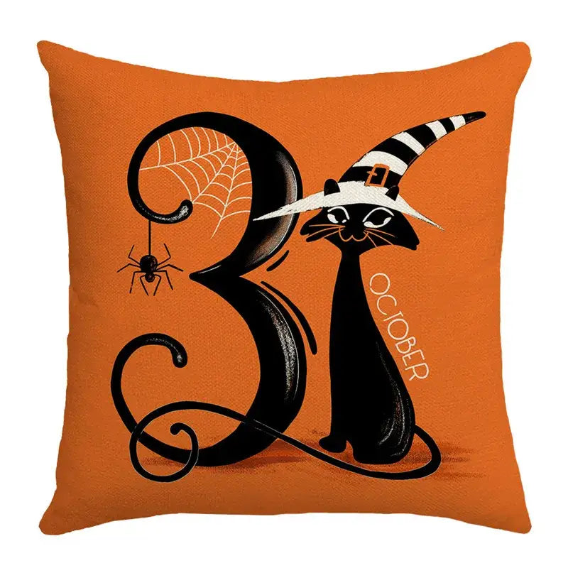 Spooky halloween pumpkin linen cushion cover set for living room sofa