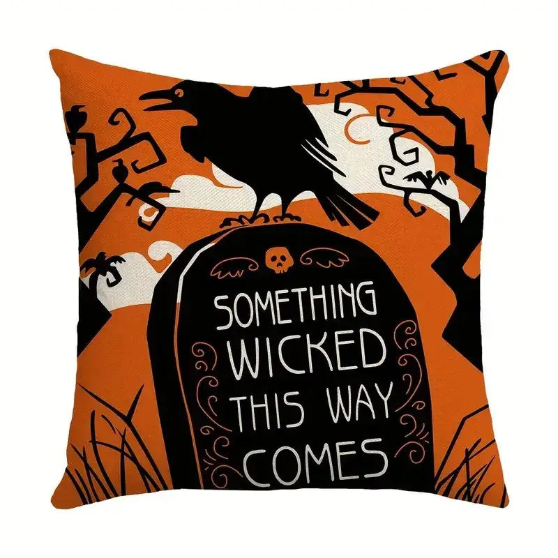 Spooky halloween pumpkin linen cushion cover set for living room sofa