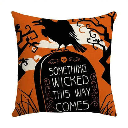Spooky halloween pumpkin linen cushion cover set for living room sofa