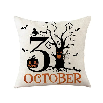 Spooky halloween pumpkin linen cushion cover set for living room sofa