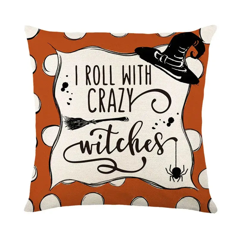 Spooky halloween pumpkin linen cushion cover set for living room sofa