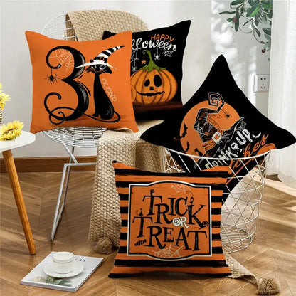Spooky halloween pumpkin linen cushion cover set for living room sofa