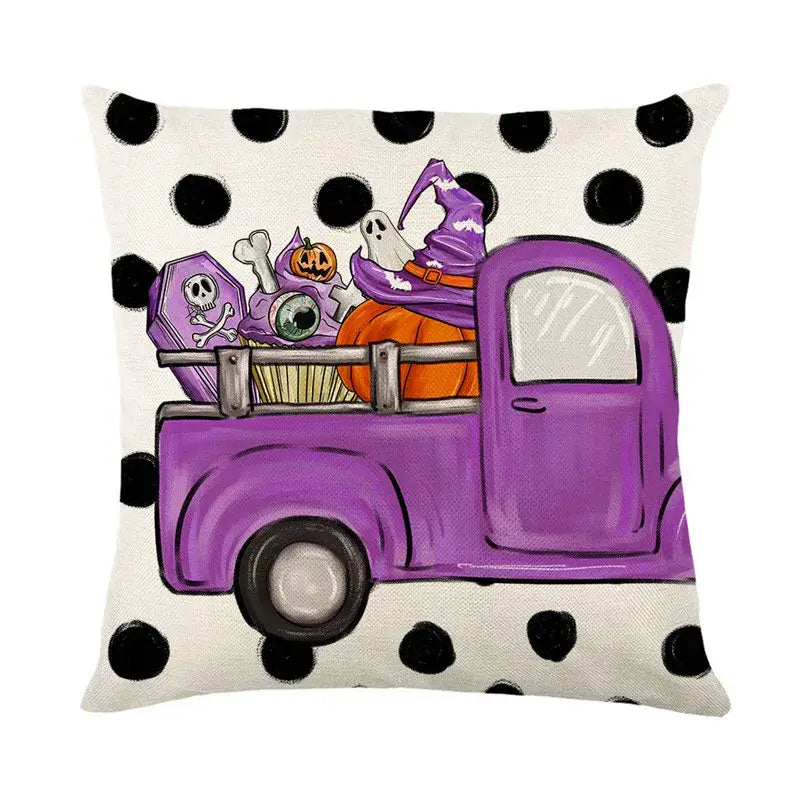 Spooky halloween pumpkin linen cushion cover set for living room sofa