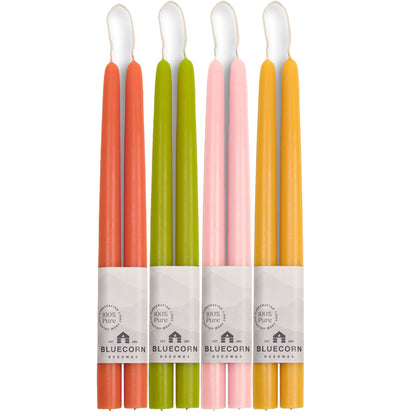 Spring Beeswax Taper Candle Bundle - Dusty Rose, Apricot, Pistachio & Raw