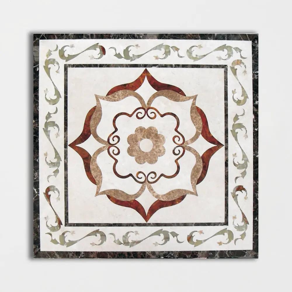 Square Aluminum Backed Multi Finish August Green Marble Medallions 36