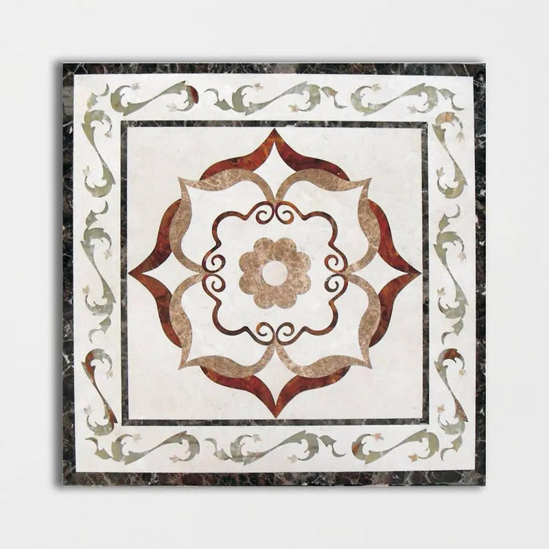 Square Aluminum Backed Multi Finish August Green Marble Medallions 36
