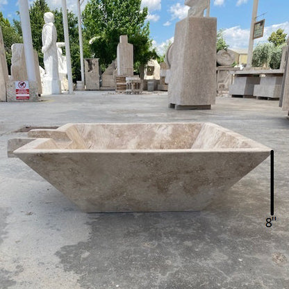 Walnut Travertine Natural Stone Pool Square Cascade Water Bowl - Belair Collection