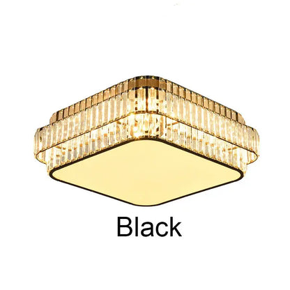 Square gold crystal led ceiling lamp for living room