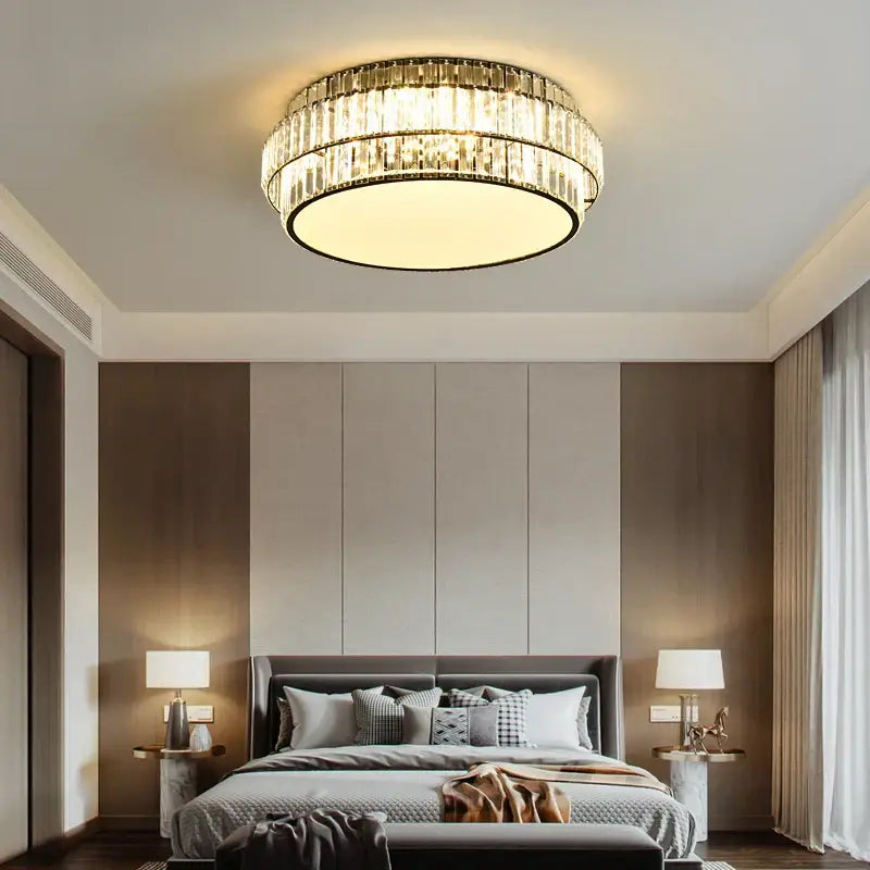 Square gold crystal led ceiling lamp for living room