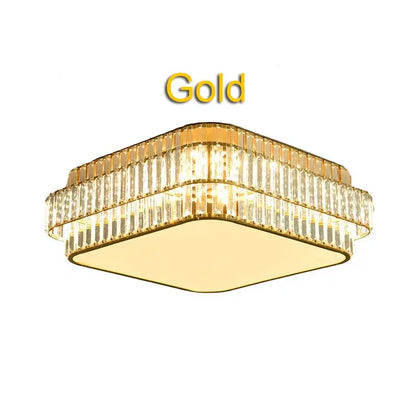 Square gold crystal led ceiling lamp for living room