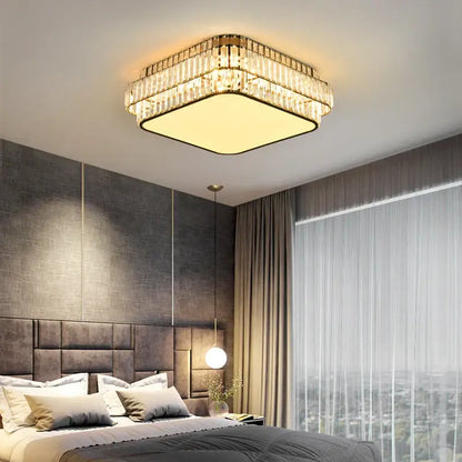 Square gold crystal led ceiling lamp for living room