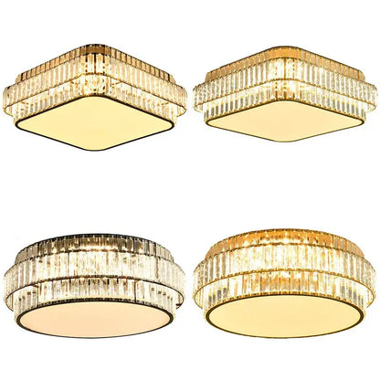 Square gold crystal led ceiling lamp for living room
