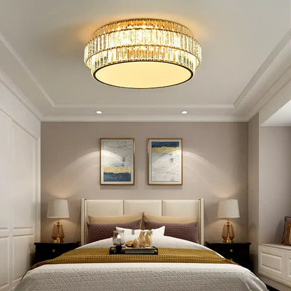 Square gold crystal led ceiling lamp for living room
