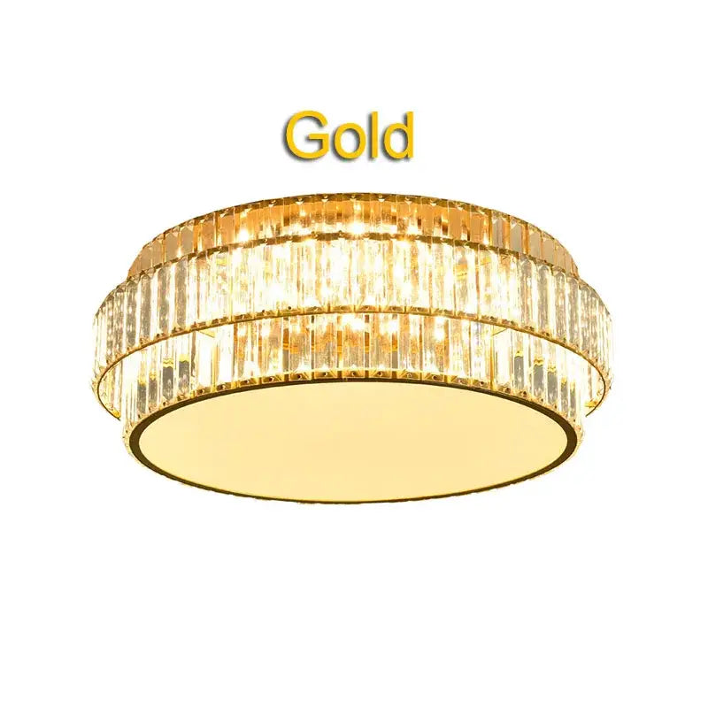 Square gold crystal led ceiling lamp for living room