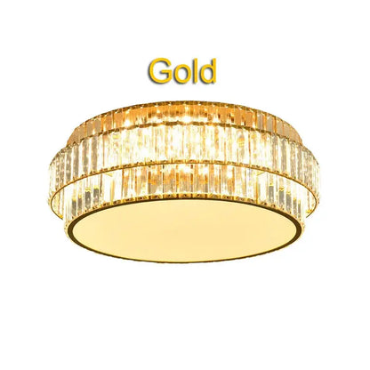 Square gold crystal led ceiling lamp for living room