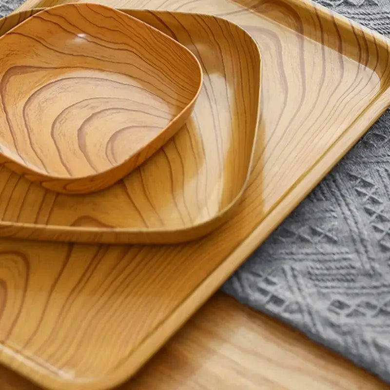Square imitation wood snack plate dining room serving tray