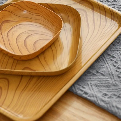 Square imitation wood snack plate dining room serving tray