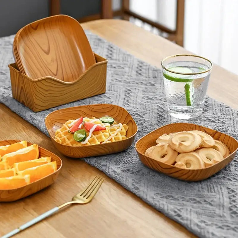 Square imitation wood snack plate dining room serving tray