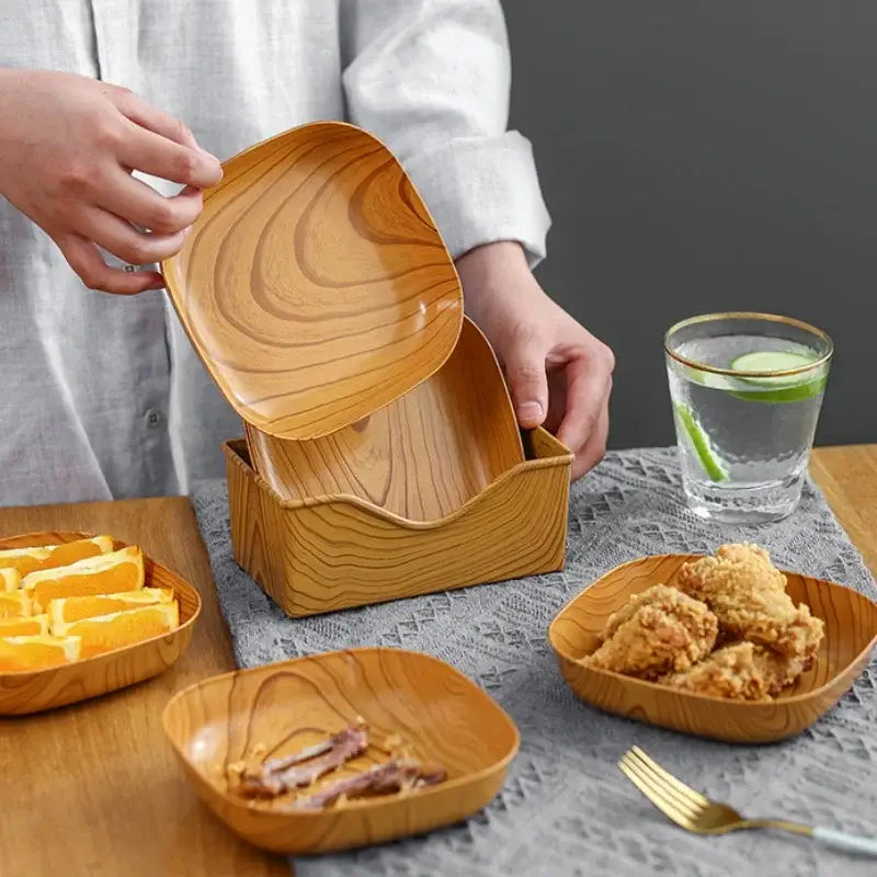 Square imitation wood snack plate dining room serving tray