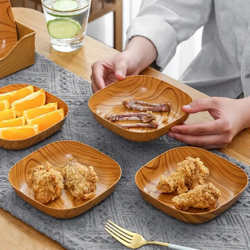 Square imitation wood snack plate dining room serving tray