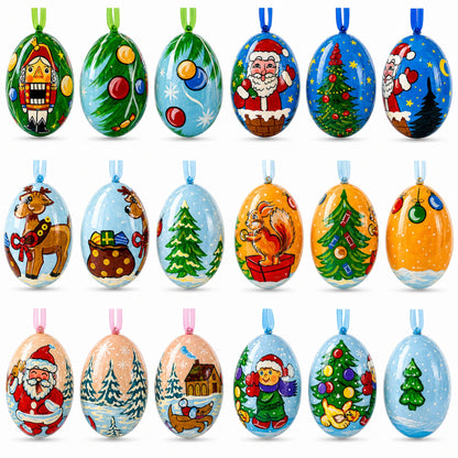 6 Santa, Nutcracker, Reindeer, Squirrel Wooden Christmas Ornaments 3 Inches