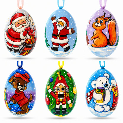 Santa, Nutcracker, Bear, Dog and Squirrel Wooden Christmas Ornaments 3 Inches
