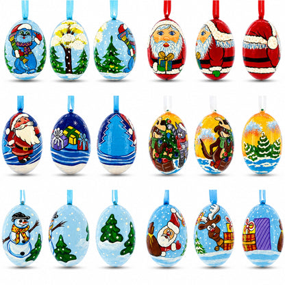 6 Santa, Snowman, Reindeer, Cat and Dog Wooden Christmas Ornaments 3 Inches