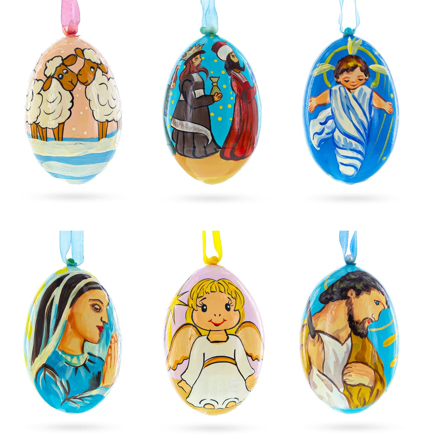 Set of 6 Nativity Scene Ukrainian Wooden Christmas Ornaments 3 Inches