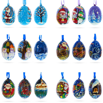 Santa, Snowman and Reindeer Delivering Gifts Wooden Christmas Ornaments 3 Inches