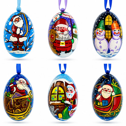Santa, Snowman and Reindeer Delivering Gifts Wooden Christmas Ornaments 3 Inches