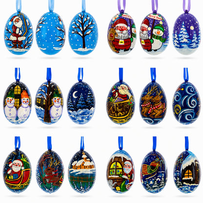 Santa, Snowman and Reindeer Delivering Gifts Wooden Christmas Ornaments 3 Inches