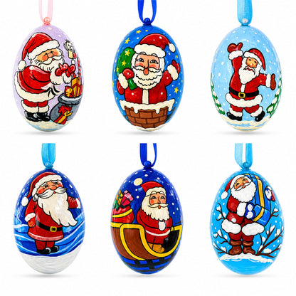 Set of 6 Santa Claus Wooden Christmas Ornaments 3 Inches